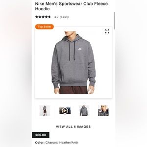 Men’s medium nike grey hoodie